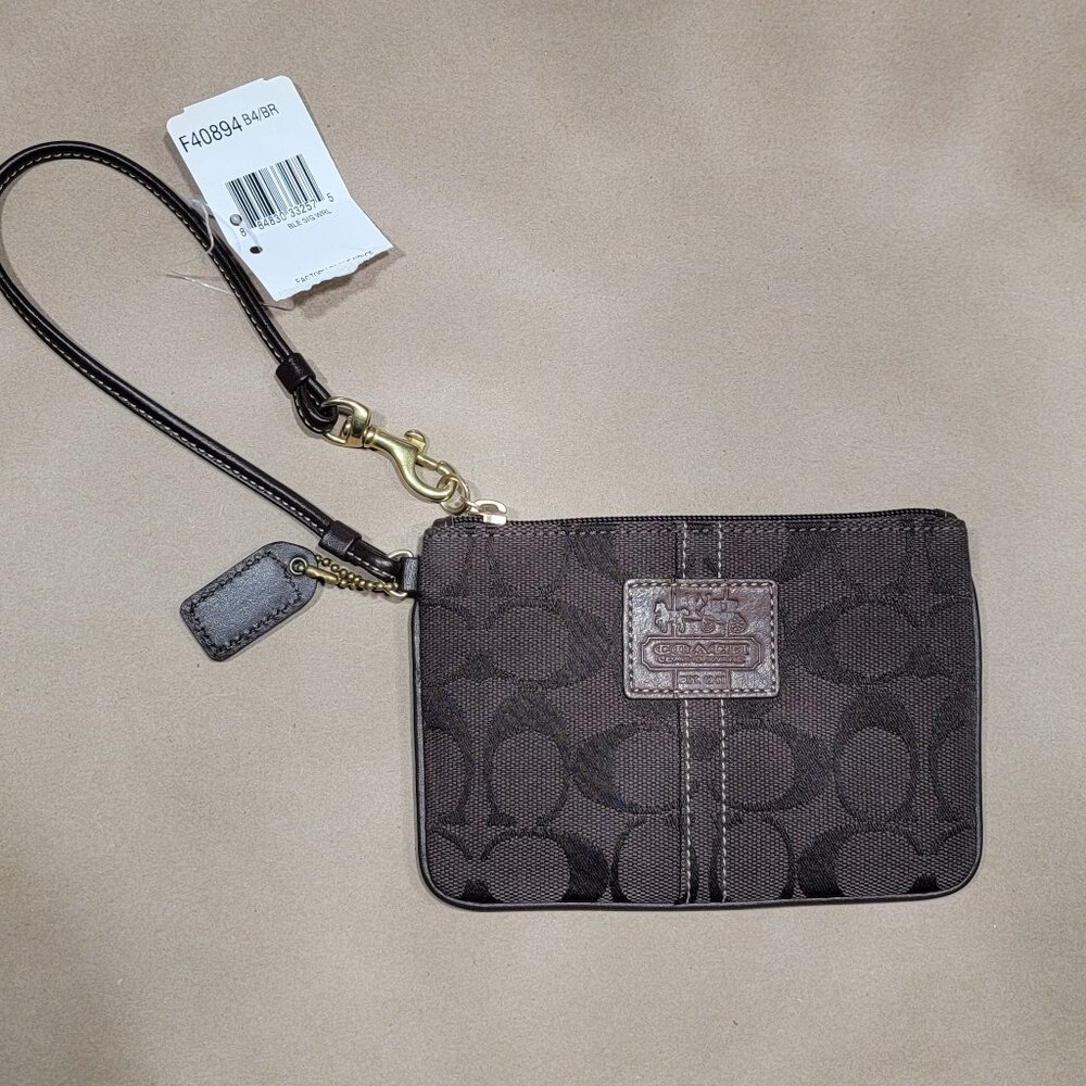 Coach Brown Signature Wristlet , NEW with Tag